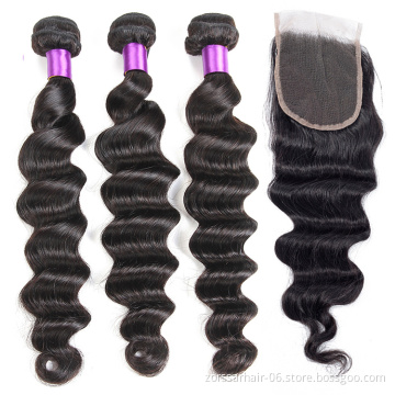 Hair bundles with lace closure raw cuticle aligned virgin human hair vendors wholesale cambodian raw packet hair with closure